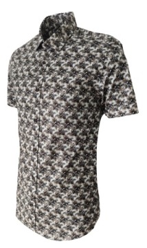 ЭЛЕГАНТНАЯ ТОРЖЕСТВЕННАЯ РУБАШКА, КОРИЧНЕВЫЙ ХЛОПКОВЫЙ УЗОР, 3XL