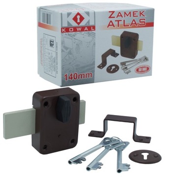 ZAMEK DRZWIOWY ZASUWA GARAŻOWA DO BRAMY KOWAL ATLAS 3 KLUCZE 140 MM BRAZOWY