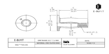 Распорная заклепка-гайка Цинк М10, диапазон 0,5-7