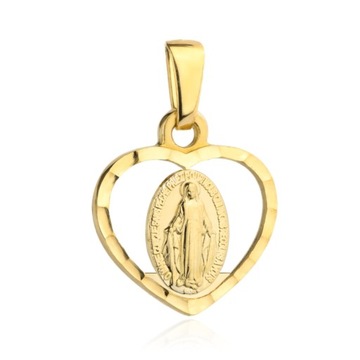ZŁOTA ZAWIESZKA 585 CUDOWNY MEDALIK W DIAMENTOWANYM SERCU + GRATISY