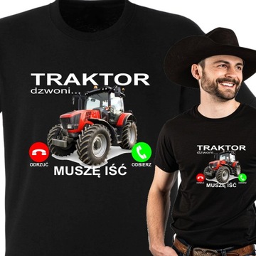 Prezent dla Rolnika Taty Faceta Koszulka z Nadrukiem Traktor Dzwoni L