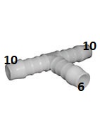 TRÓJNIK T POM plastikowy na wąż 10-6 mm REDUKCJA