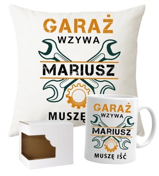 GARAŻ WZYWA MUSZĘ IŚĆ kubek + poduszka IMIĘ