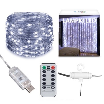 Kurtyna świetlna 300 LED Girlanda Lampki 3x3 m USB druciki + pilot