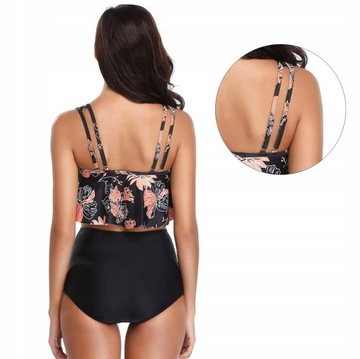 STRÓJ KĄPIELOWY BIKINI WKŁADKI BOHO WYSOKI STAN MAJTEK WYSZCZUPLAJĄCY / XL