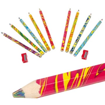 ZESTAW TĘCZOWYCH KREDEK 9 KOLORÓW + 2 TEMPERÓWKI 11 EL KREDKI OŁÓWKOWE