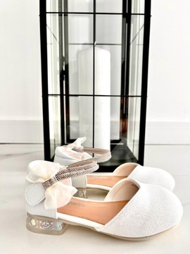 Белые блестящие балетки на высоком каблуке для девочек IZA 34