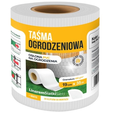 TAŚMA OGRODZENIOWA Biała 35m 20 KLIPSÓW GRATIS