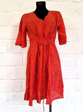 Czerwona retro sukienka w kropki z wiązaniem - Mango