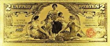 Уникальная позолоченная банкнота 2 ДОЛЛАРА 1896 года