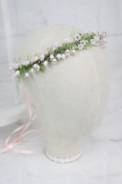 Wianek komunijny z konwalii pudrowy róż delikatny