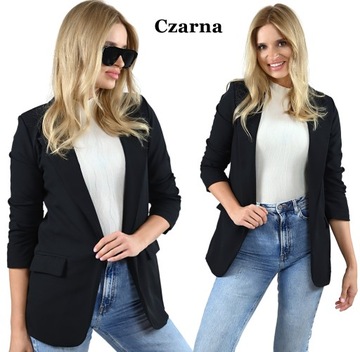 Czarna MARYNARKA damska Żakiet luźna dłuższa z podszewka Plus Size 5XL/50