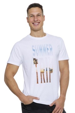 T-SHIRT KOSZULKA MĘSKA BAWEŁNIANA MORAJ Z NADRUKIEM OKRĄGY DEKOLT R. XL