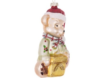 СТЕКЛЯННАЯ безделушка 12 х 9 х 4 см. Елочное украшение - МИШКА С ПОДАРКАМИ