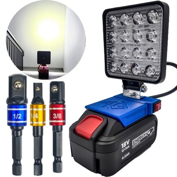 ZESTAW LAMPA ROBOCZA GRAPHITE 18V + ZASTAW ADAPTERÓW DO NASADEK