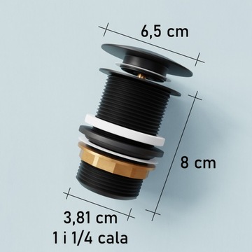 Сифон для умывальника, пробка клик-клак, черная латунь, большой, без перелива БП