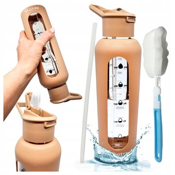 SZKLANA BUTELKA NA WODĘ MOTYWACYJNA WIELORAZOWA TRWAŁA SZCZELNA ZE SŁOMKĄ