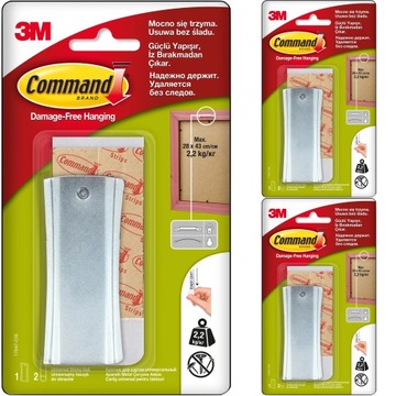 3M Command 17047 Крючок универсальный для картин, 1 крючок + 2 средние полоски
