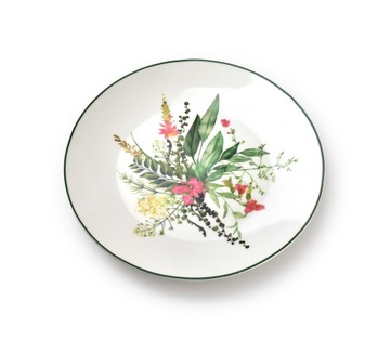 TALERZ DESEROWY BIAŁY OKRĄGŁY PŁASKI PORCELANOWY W KWIATY 20cm