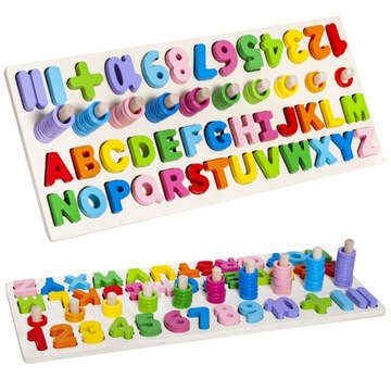Układanka Drewniana Sorter Klocki Alfabet Litery i Cyfry Zabawka dla Dzieci