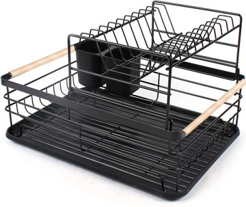 ДВУХУРОВНЕВАЯ СУШИЛКА ПОСУДЫ СУШИЛКА ДЛЯ СТОЛОВЫХ ПРИБОРОВ С ДЕРЕВЯННЫМИ РУЧКАМИ