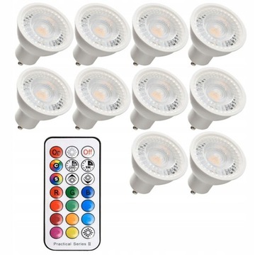 Zestaw 10 x żarówka gu10 RGB + ciepła z pilotem