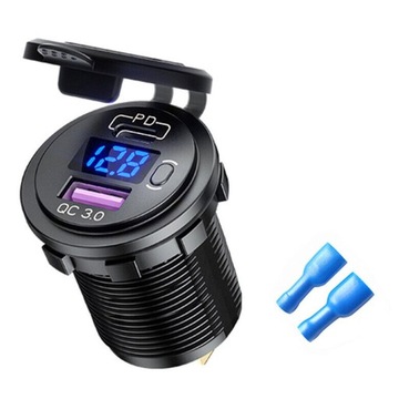 АВТОМОБИЛЬНОЕ ЗАРЯДНОЕ УСТРОЙСТВО USB QC3.0 + PD USB C КНОПКА ВКЛ./ВЫКЛ. ВОЛЬТМЕТРА