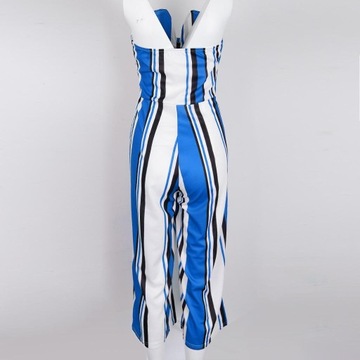 Женский полосатый комбинезон с завязкой спереди и завышенной талией