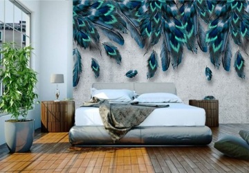 ФОТО ОБОИ ПЕРО ЦВЕТ ПАЛЬМОВЫЕ ЛИСТЬЯ ГРАФИКА