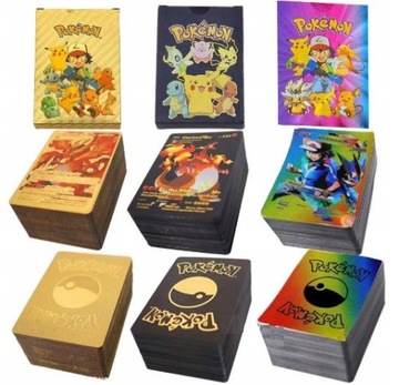KARTY POKEMON PIKACHU 3w1 165 SZTUK ZESTAW NA PREZENT ZŁOTE CZARNE TECZOWE