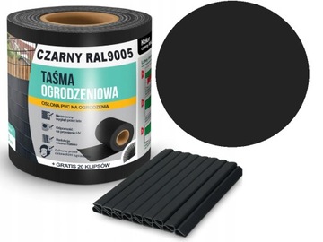 TAŚMA OGRODZENIOWA CZARNA 19cmx35m OSŁONA NA OGRODZENIE FILTR UV + KLIPSY