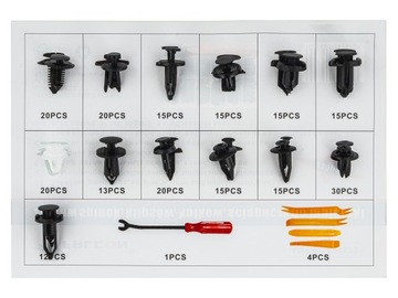 НАБОР АВТОМОБИЛЬНЫХ ЗАЖИМОВ + СЪЕМНИК ДЛЯ ОБИВКИ, 11 ЭЛЕМЕНТОВ.
