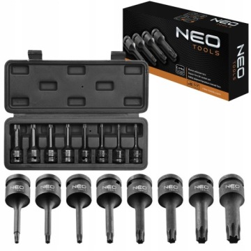 НАБОР УДАРНЫХ КЛЮЧЕВЫХ КЛЮЧЕЙ NEO SET TORX 1/2'''', 9 ПРЕДМЕТОВ, КОРОБКА 08-712