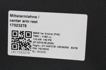 ЦЕНТРАЛЬНЫЙ ТУННЕЛЬНЫЙ ПОДЛОКОТНИК BMW F40 F44 ЧЕРНЫЙ