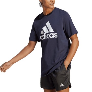 L Koszulka męska adidas Essentials Single Jersey 3-Stripes Tee granatowa IC