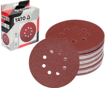 YATO KRĄŻKI KRĄŻEK PAPIER ŚCIERNY NA RZEP 8 OTWORÓW P120 150mm 50szt.