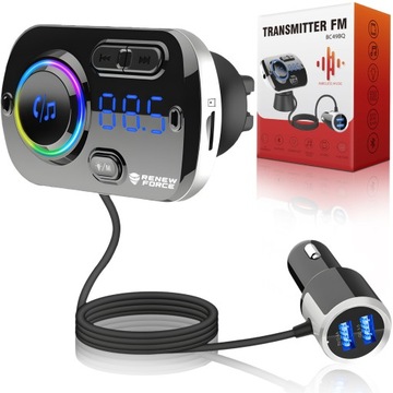 Transmiter Bluetooth 5.0 FM Samochodowy SZYBKA ŁADOWARKA 2x USB AUX 8w1