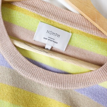 pastelowy sweter w paski Numph żółty fioletowy cienki M 38 błyszczący