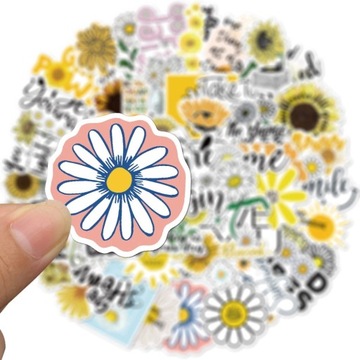 WLEPY wodoodporne winylowe STICKER BOMB NAKLEJKI MIX RUMIANEK 50szt