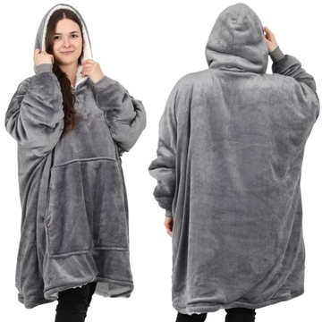 CIEPŁA GRUBA BLUZA KOC 2w1 KAPTUR OVERSIZE KOCOBLUZA FUTRZAK SZLAFROK HABYS