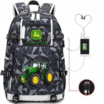 DUŻY PLECAK A4 USB JOHN DEERE WODOODPORNY WZORY