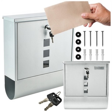 ПОЧТОВЫЙ ЯЩИК ДЛЯ ПИСЬМО ГАЗЕТЫ ЛИСТОВКИ СТАЛЬ 2X КЛЮЧ ОКНО СЕРЕБРЯНЫЙ