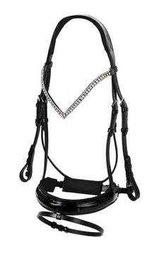 OGŁOWIE SKÓRZANE Z DIAMENTAMI START Woden czarne COB