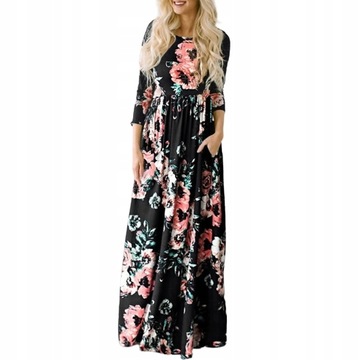 Sukienka w kwiaty maxi długa PLUS SIZE 46 3XL