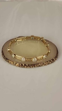 Bransoletka złota elegancka wzór grecki 19,5cm stal nierdzewna b151