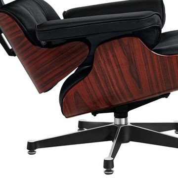 Fotel Eames Lounge Chair, czarny, naturalna skóra bydlęca ciemny palisander