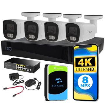 Zestaw monitoringu 4 kamery ZEWNĘTRZNE IP PoE Monitoring 4K 8MPx aplikacja