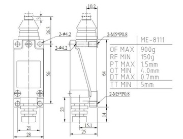 ME-8111 wyłącznik krańcowy z trzpieniem 6,8mm wciskany IP65 NO+NC