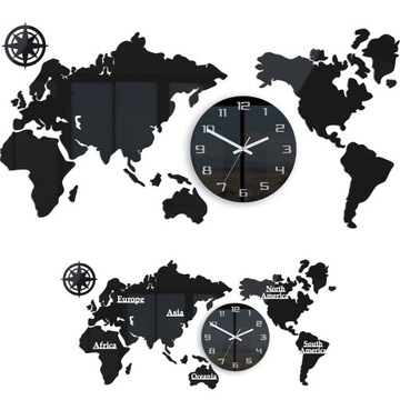 Zegar Mapa Świata 110x55 Duży nowoczesny cichy 3D