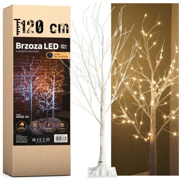 DRZEWKO ŚWIECĄCE ŚWIĄTECZNE DRZEWKO LED BRZOZA DEKORACJA 120cm LAMPKI